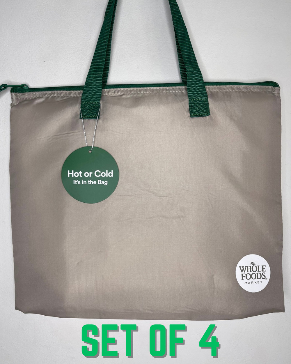 Set of 4! Whole Foods Small Slim Shopper, Insulated Cooler Tote Bag Gray w/ Logo